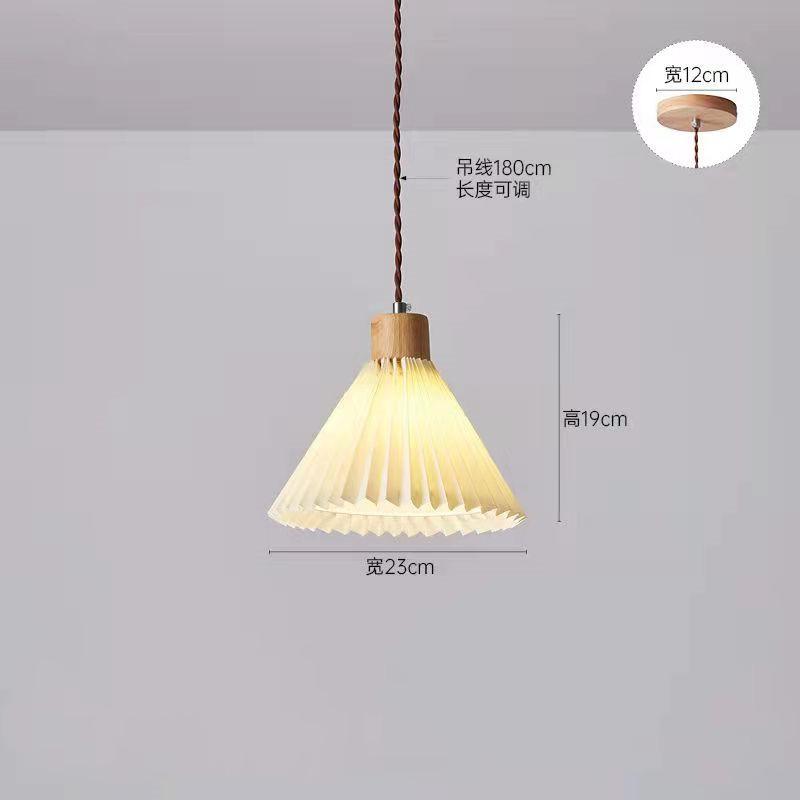 

Retro Pleated Pendant Light For Living Dining Room Bedside Solid Wooden Ceiling Hanging Fabric Lampshade Bar Home Decoration warm light 12W