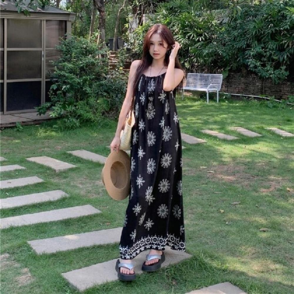 New ArrivalS Open Run Women S Folk Pattern Strap Long dreSS