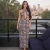 Autumn New Women's Clothing European and American Style Fashion Temperament Zebra Pattern Sexy Hollow Backless Hip Dress