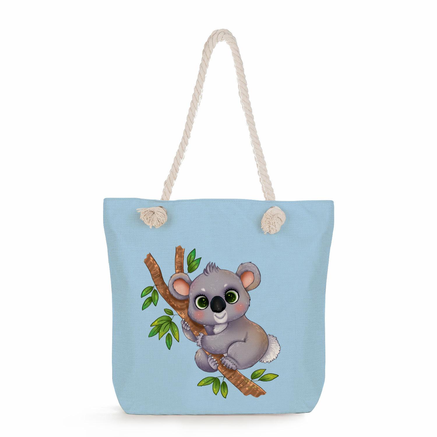 Koala print thick rope single-shoulder beach bag 7265