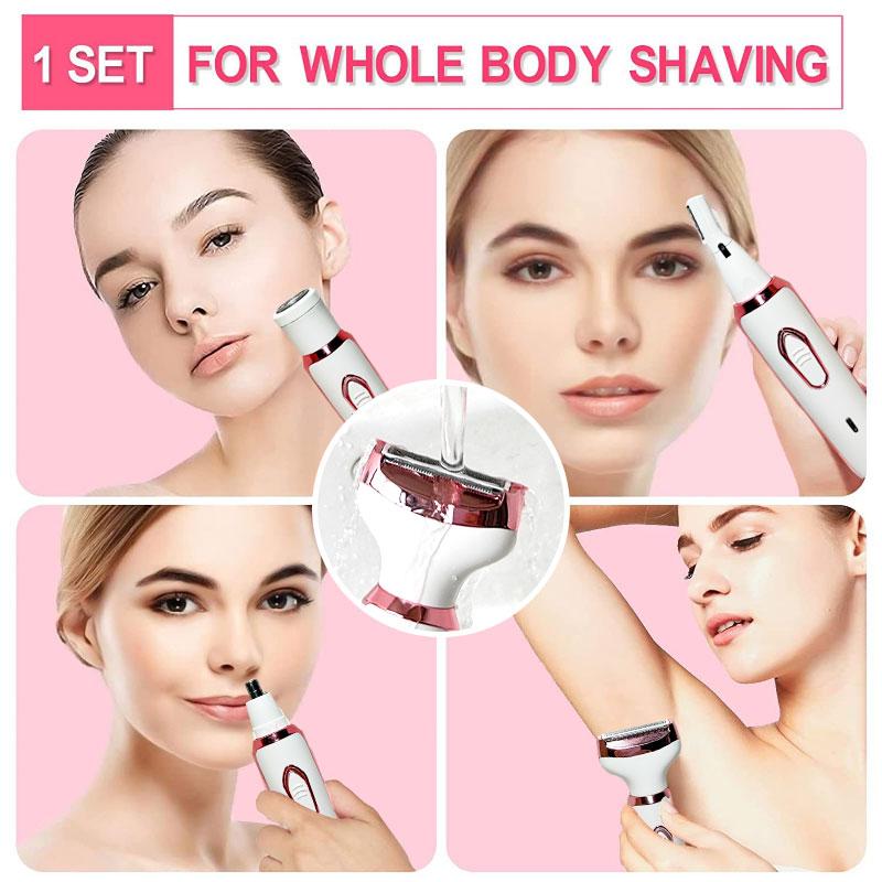4 In 1 Electric Razor for Women Shaver Lady Shaver Body Hair Trimmer for Armpit Bikini Arm Leg Face Mustache Portable Painless