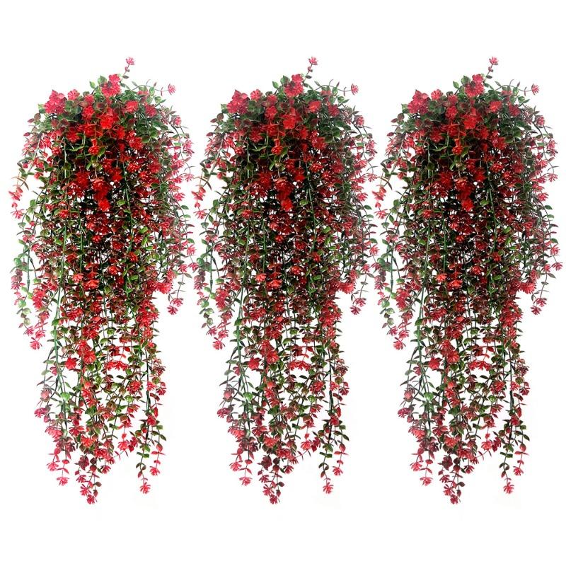 Sztuczny Plastikowy Eukaliptus Róża Kamelia Wisząca Dekoracja Ścienna, Dekoracja Zielonych Roślin do Domu i na Dziedziniec, Sztuczna Girlanda Kwiatowa