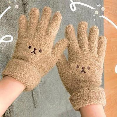 Gloves Women's Winter White Cute Plush Soft Embroidery Riding Gloves Girl Thick Embroidery Warm Winter Ski Outdoor 2025 Mittens