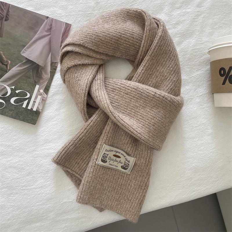 Korean version contains knitted wool solid color scarf women's winter thickened warm versatile high sense white scarf tide