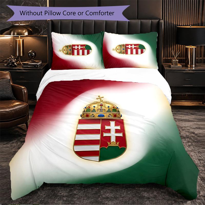 Hungary Football Pattern 3 Pieces Bedding Set Soft Microfiber Duvet Cover with Pillow Cases for Bedroom