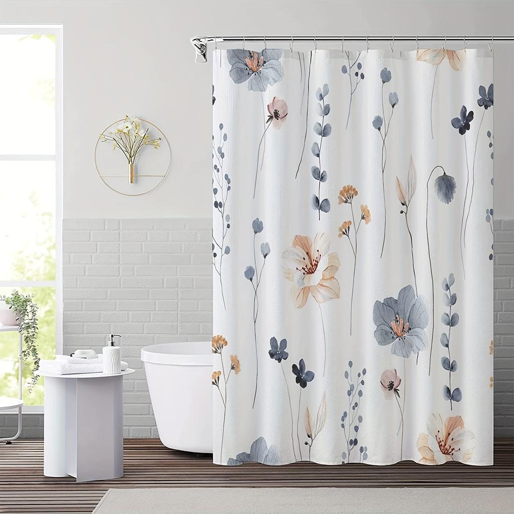 Watercolor Floral Shower Curtain,Mint Green Beige Flower Shower Curtain for Bathroom,Modern Minimalist Waterproof