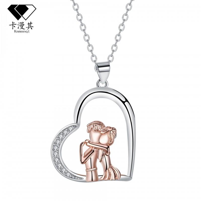 Rose Gold Heart Pendant Necklace Women - Fashion Casual Cross Chain Choker 41-50cm Adjustable Length