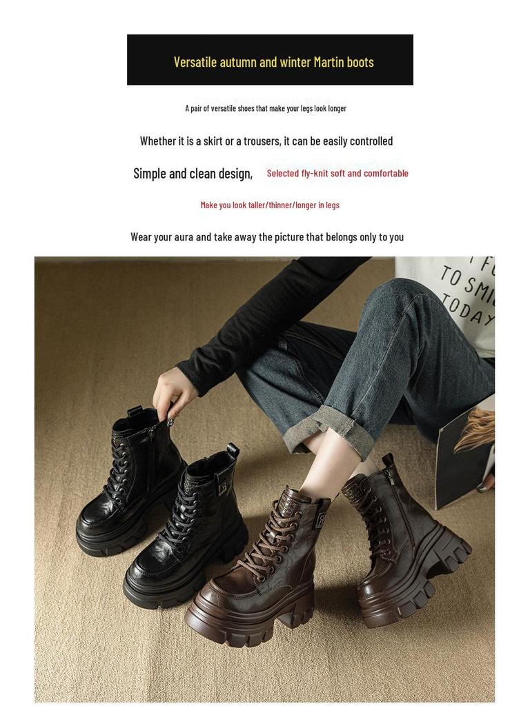 Women's Chunky Heel Martin Boots - 2025 Autumn/Winter British Style Buckle Motorcycle Ankle Boots, Round Toe