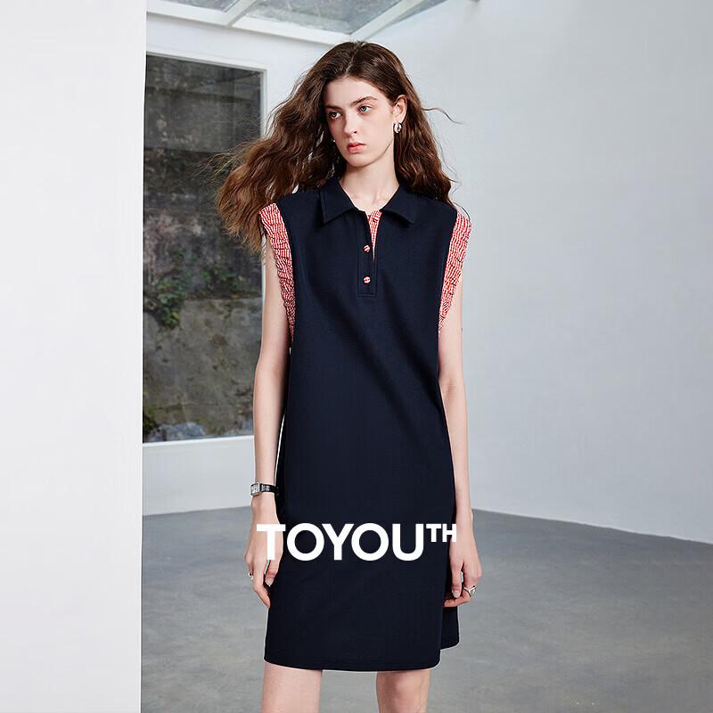 Women s Sleeveless Plaid Spliced Polo A-line Dress L
