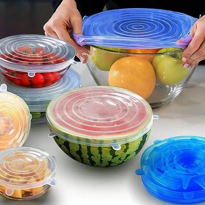 Adjustable Silicone Lid For Kitchen Accessory 6pcs Food Cover Kitchen Storage Organization Universal Dish Retractable Lid Covers