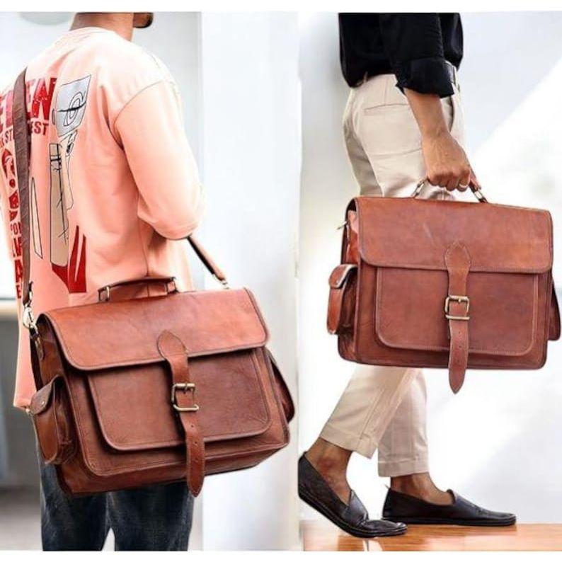 

Винтажный кожаный портфель для мужчин, Персонализированная сумка-мессенджер для ноутбука, Ручная работа, Офисный сатчел, Подарок на День святого Валентина для него 18 x 14 x 6 in