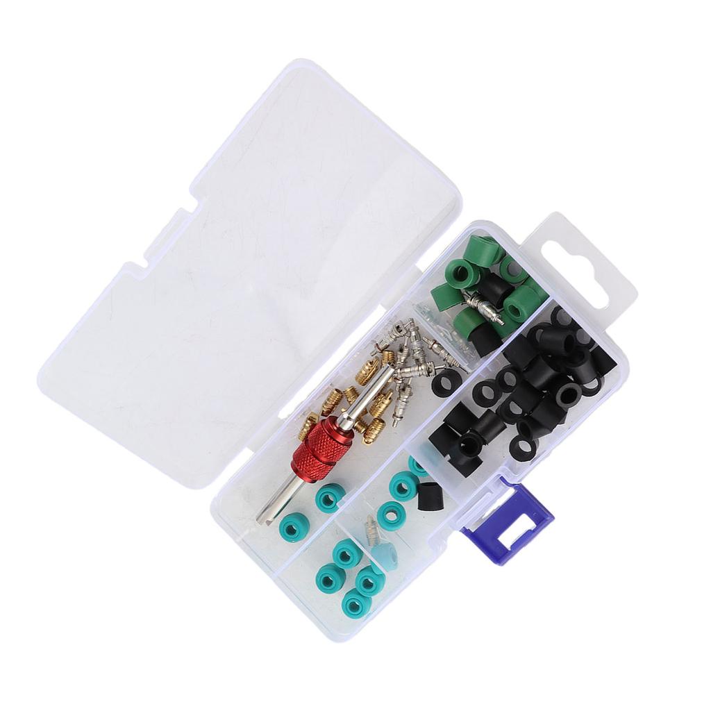 71pcs Air Condition Repair Kit Repair Tool 10pcs Valve Cores 50pcs Hose Gaskets 10pc Valves