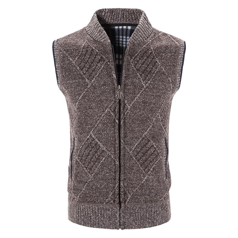 Mens Sleeveless Jackets Knitted Sweater Autumn Spring New Male Cardigan Zip Up Knitted Coat Turtleneck Fleece Warm Cold Blouse