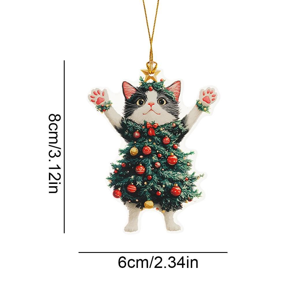 2D Christmas Tree Hanging Pendant Car Rearview Mirror Ornaments Acrylic Cat For Tree Decorations Party Supplies New Year Gifts