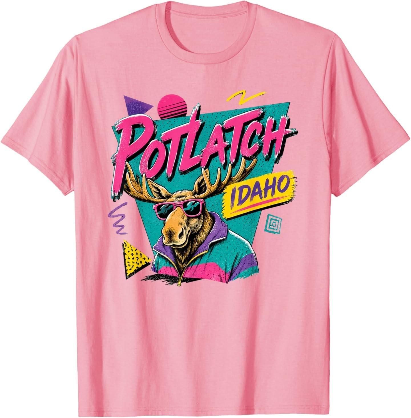 Potlatch Idaho Retro 80s 90s Funky Moose Wearing Sunglasses T-Shirt S разноцветный