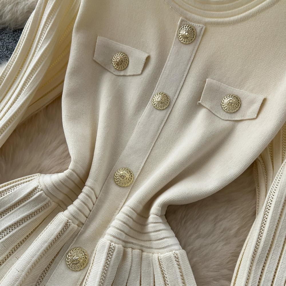 Autumn Winter Women Casual O-neck Full Sleeve Knitted Sweater Pullover Dresses