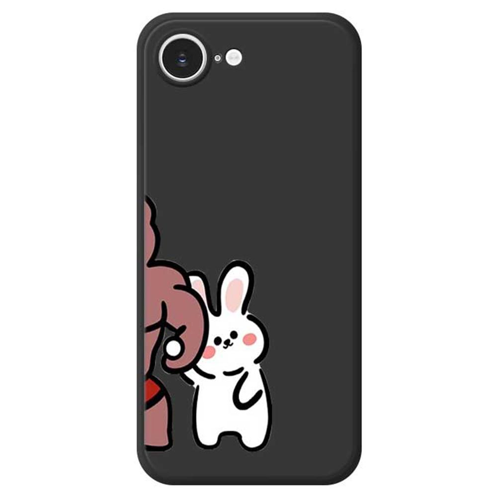 

For iPhone 16e Case White Rabbit Pattern Printing Straight Edge TPU Phone Back Cover Black