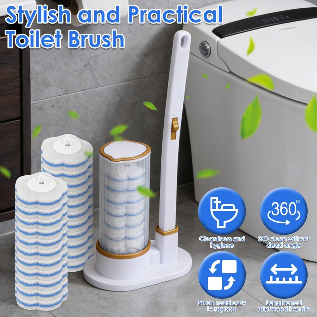 New Toilet Brush Disposable Replacement Head Cleaning Kit Long Handle Toilet Wand Kit 360° Bathroom Cleaning Tool for Home Hotel