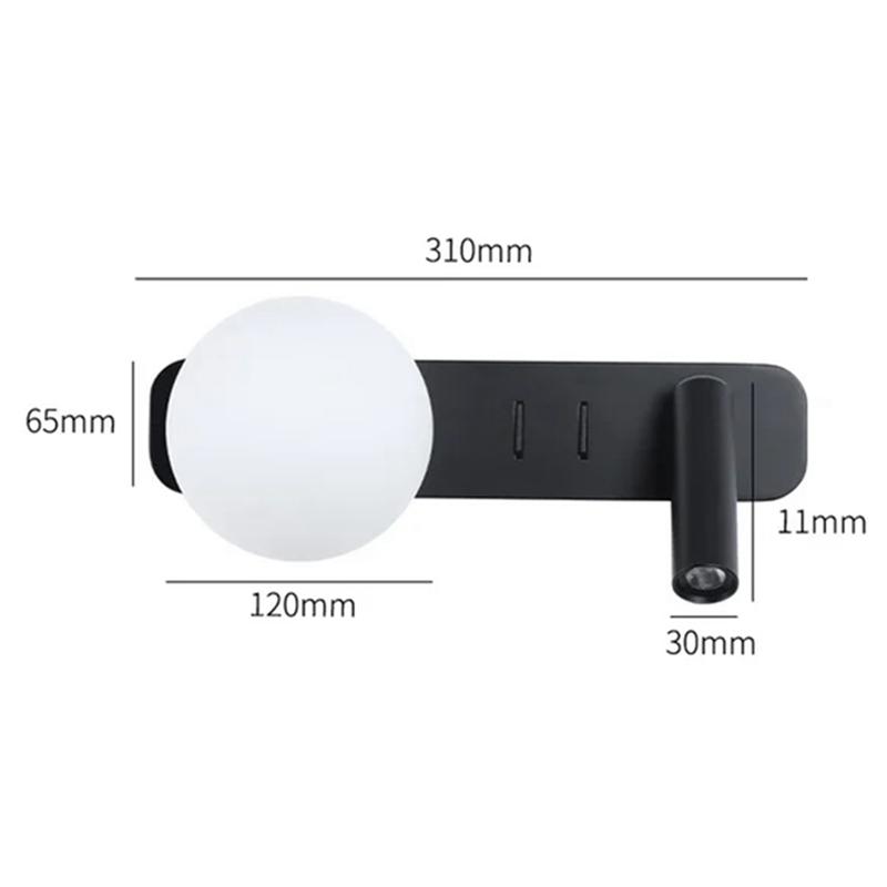 A84E-LED Wall Light With Switch Adjustable Spotlight Glass Wall Sconce Lamp For Bedroom Bedside Light Fixture Wall Decor Black