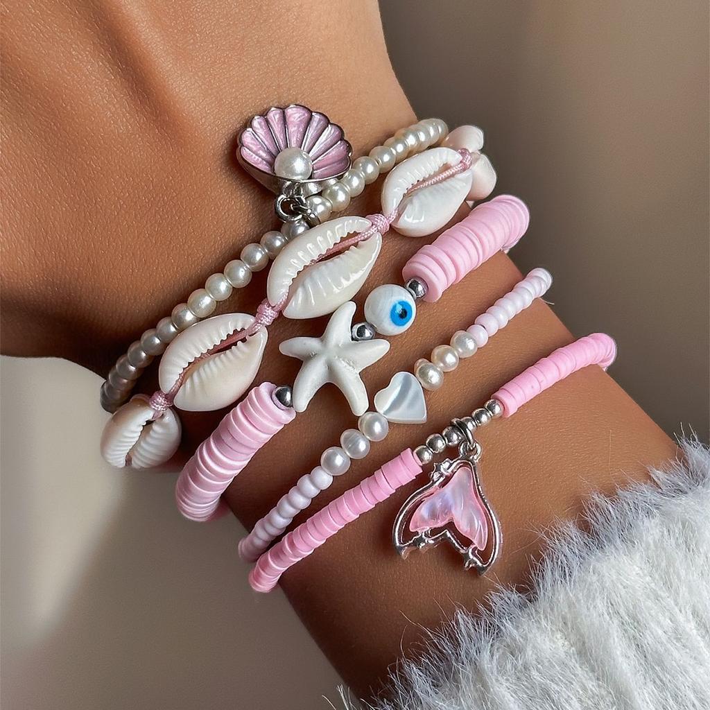 Shell Bracelet Jewelry Summer Ocean Wind Starfish Jewelry Ins Pink Soft Pottery Pearl Bracelet Women