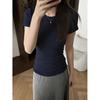 Spring and Summer American Front Shoulder Small Crew Neck Short Sleeve Slim Fit Stacked Wear Mid Waist Skin-friendly Versatile Tights T-Shirt Women