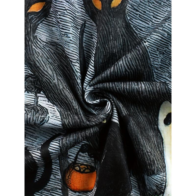 2024 Fashion New Damen Rundhals-Druck Halloween-Kätzchen Übergroßes Damen-Lose-Top Sommer Casual Breathable T-Shirt