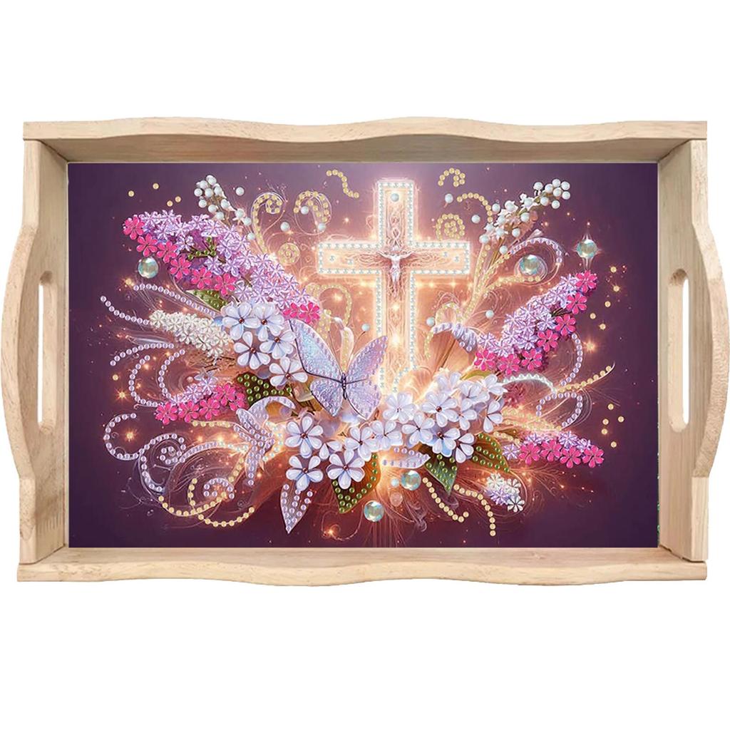 Diamond Painting Wooden Tray with Handle Wooden DIY Diamond Painting Tray Kit Serving Platter for Home Dining and Parties