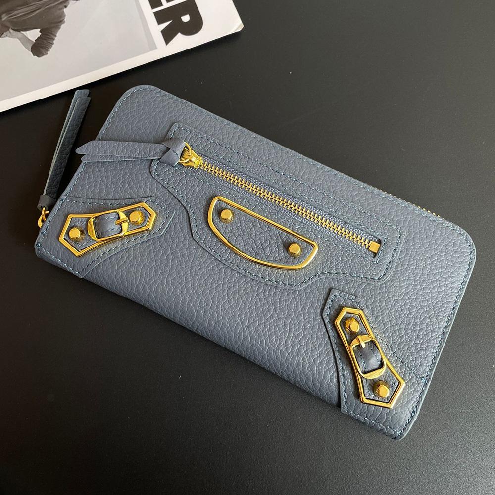 Retro Echtes Leder Damen Geldbörsen Luxus Markenstil Motorrad Lange Geldbörse Ohne Logo Hohe Kapazität Nieten Clutch Tasche Geldbörse