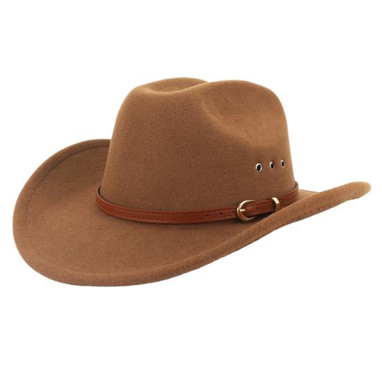 Ethnic Style Wide Brim Hemming Faux Leather Belt Decor Jazz Hat Western Cowboy Cowgirl Fedora Hat Fashion Accessories