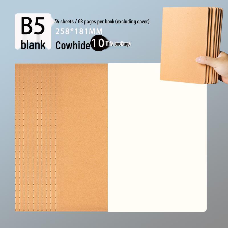 Thick Kraft Paper Notebook - A4 & B5, Simple College Style, Thread-Bound, 16k Size for Homework Records