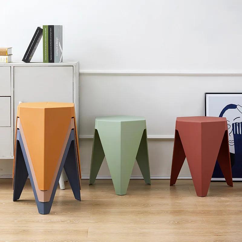 Ins Creative Modern Shoe Replacement Bench Footstool Non Slip Thick Plastic Small Stool Low Geometric Furniture Home