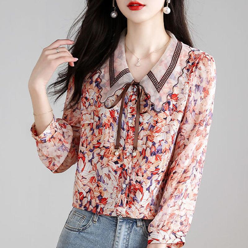 

Женская мода, элегантная рубашка на пуговицах с цветочным принтом и вышивкой, весна-лето, шикарная милая блузка с рукавами 3/4, тонкие топы Blusas 4XL красный