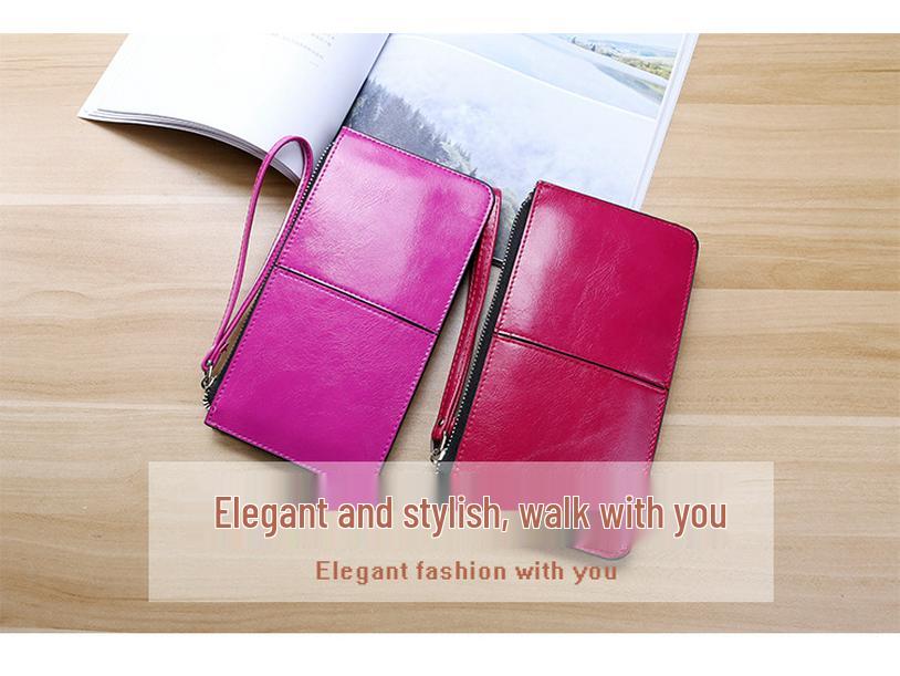Women's Korean Style Zipper Wallet - Long Clutch with Multi-Card Slots and Wristlet