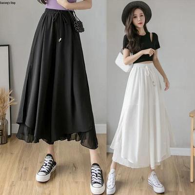 Pantalones Negros Anchos de Chifón de Cintura Alta Cortos para Mujer - Estilo Coreano, Corte Holgado, Adelgazantes.