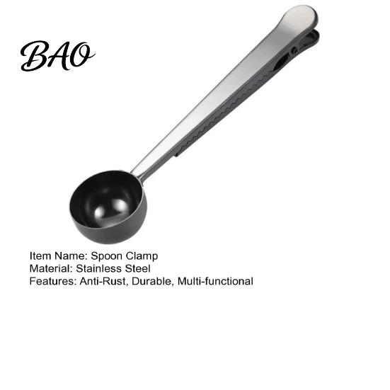 Dual-purpose Spoon And Bag Clip 2 in 1 Clip, Stainless Steel Measuring Seamless Scoop Clamp Scoop, Multifunctional Powder Sealer for Milk Coffee,