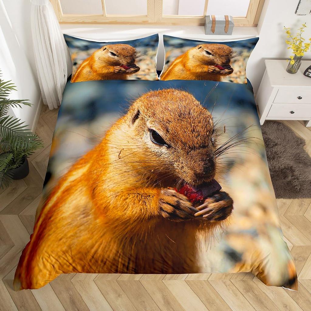 Squirrel Duvet Cover for Kids Teens Cute Animal Comforter Cover Full Size Funny Squirrel Bedding Set Soft Microfiber Quilt Cover