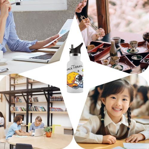 BOONSHAK Stainless Steel Thermos Water Bottle with Straw, 350ml Capacity, Vacuum Insulated, for Sports Drinks and Carbonated Water, Compact Design Wit