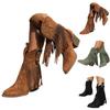 Womens Mid Calf Boots Flat Heel Womens Boots Comfortable Pull On Chunky Heel Pointed Toe Fringed Boots Botas Invierno Mujer