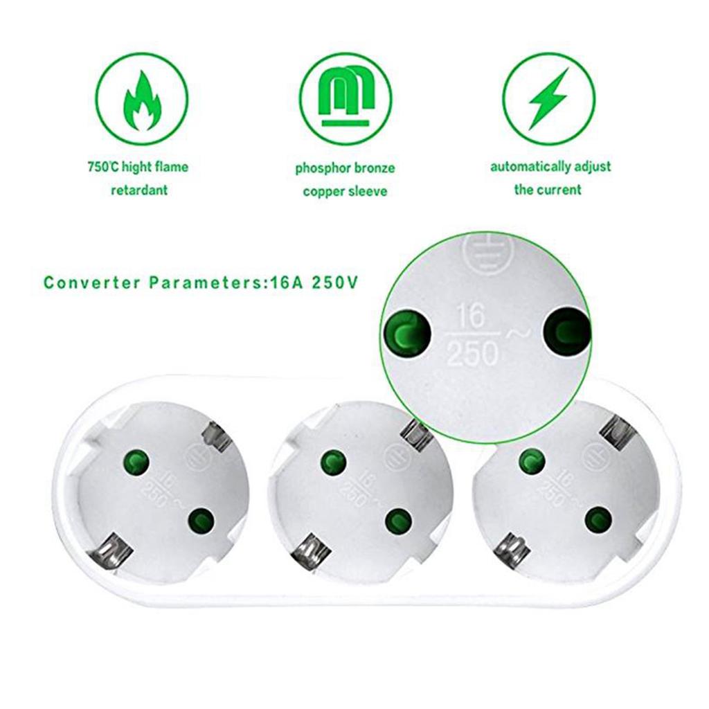 Buy 3hole Triple Socket AC 250V 16A Fireproof for Home Office EU Plug ...