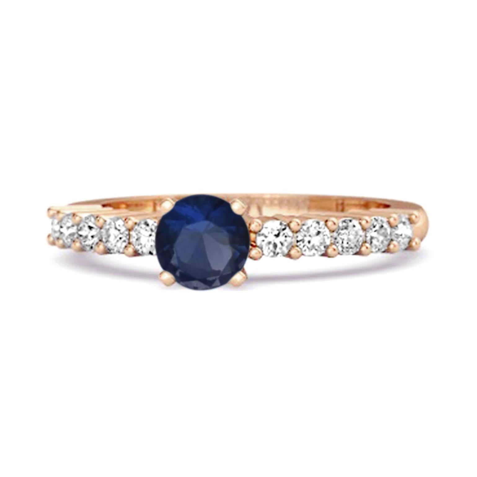 Blue Sapphire Round Solitaire Ring - 925 Sterling Silver Rose Gold Vermeil 11