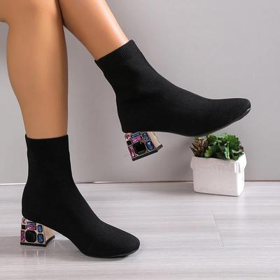 Fashion Thick Heel Ankle Boots Women's 2024 Autumn New Round Toe Slip-on High-heeled Comfortable Fashion Boots Women