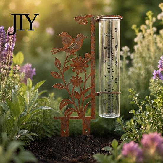 Accurate Rainfall Measuring Device Rain Gauge Outdoor, 7.8 Inch Gauges for Precipitation, Freeze Proof Stylish Garden Decoration Gauge, Vintage Flower
