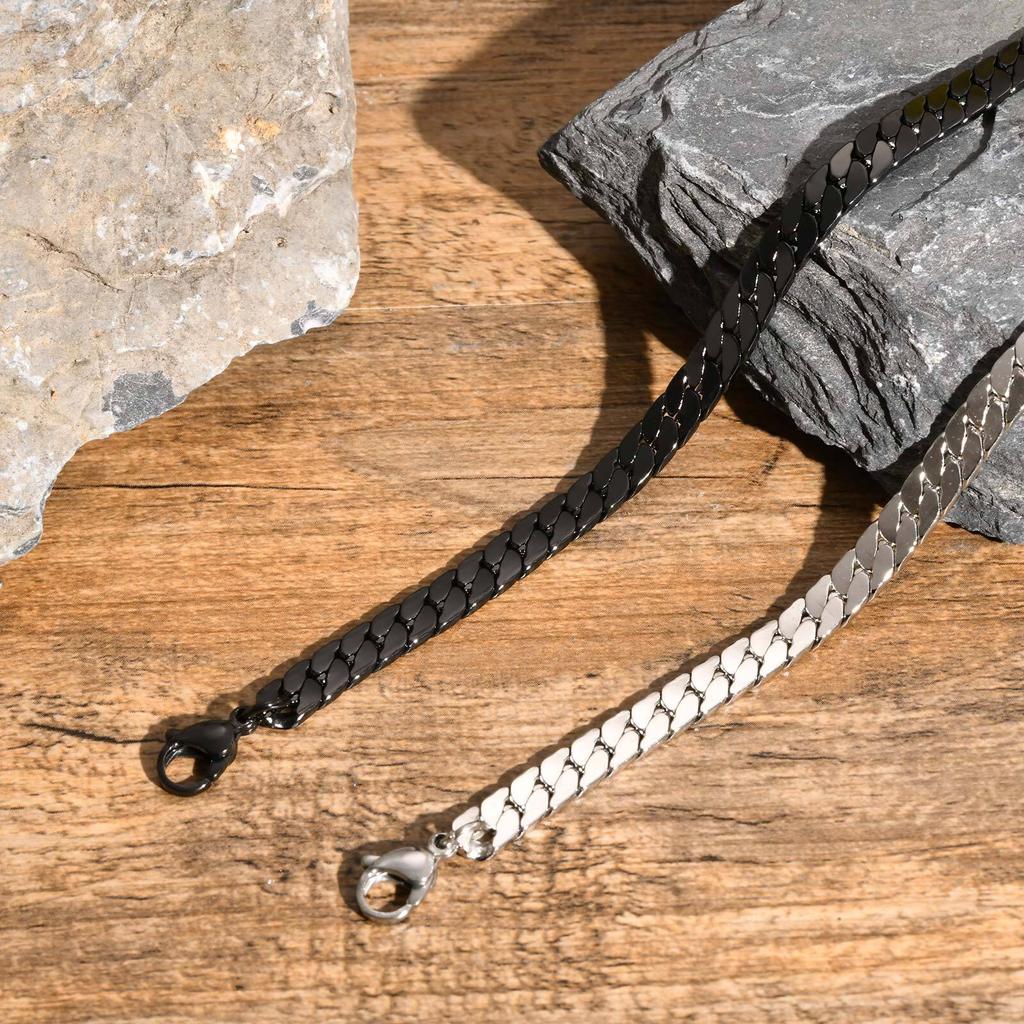 Vnox Gotische Zwarte Cubaanse Ketting Armbanden voor Mannen, Roestvrij Staal Platte Miami Curb Links Polsband, Eenvoudige Metalen Sieraden