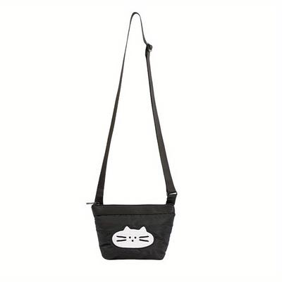 Cute Cartoon Crossbody Bag - Lightweight Nylon Shoulder Bag with Zipper Closure, Black Unisex Phone Purse for Everyday Essentials & ID Card Holder