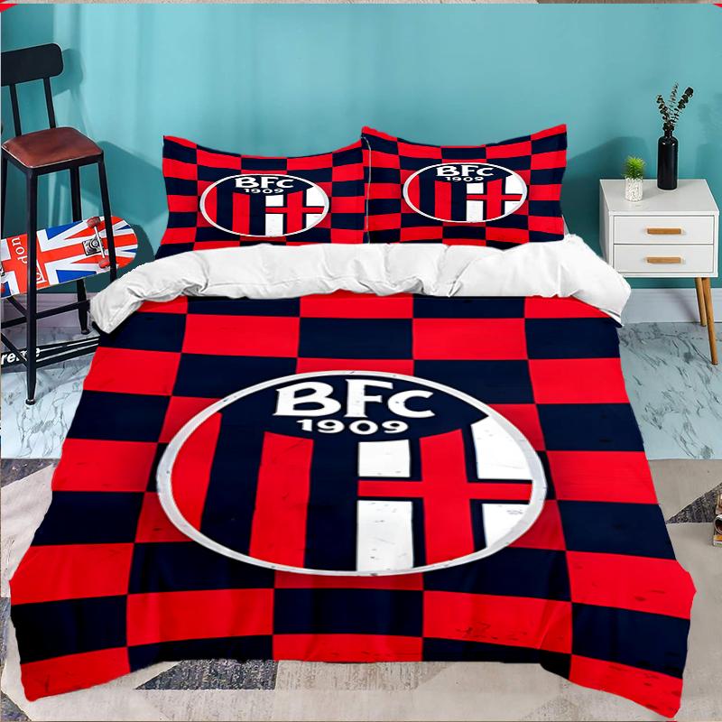 3PCS Football Bologna Bedding set,Ideal For1pc Duvet Cover And 2pcs Pillowcases Perfect for Christmas gift,Ideal for Bedroom, Dormitory