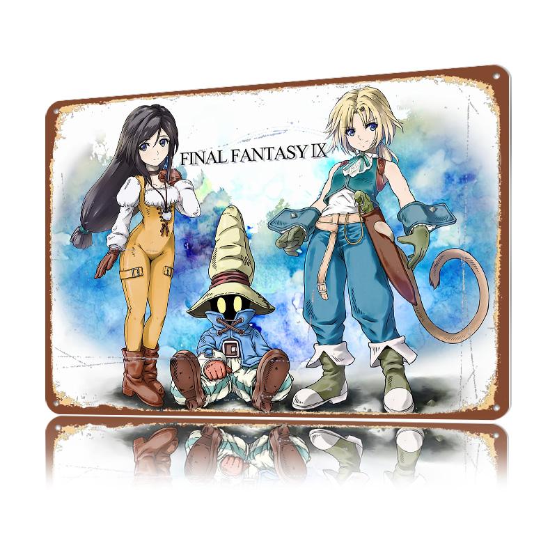 Fantasy IX Characters Illustration Personalized D Textured Metal Poster Wall Art Tinplate Sign for Garage Decorations Wand Deko