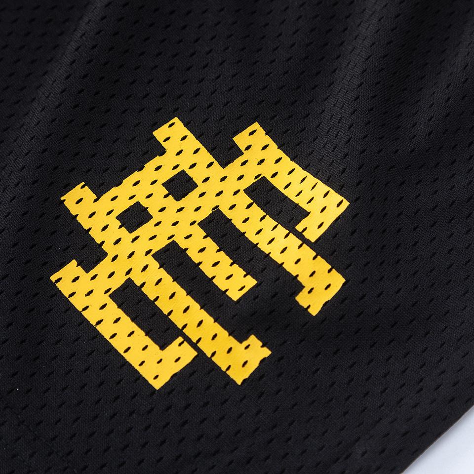 EES-12 Men Black Mesh Basketball Shorts W EE Letter Street Summer Beach Trunks