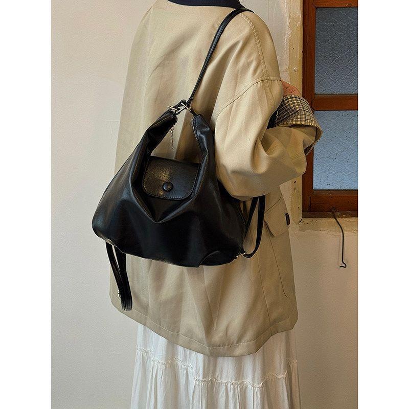 Retro Soft Leather Double Shoulder Bag, Large Capacity Single Shoulder Tote Bag, Simple Commuter Crossbody Bag