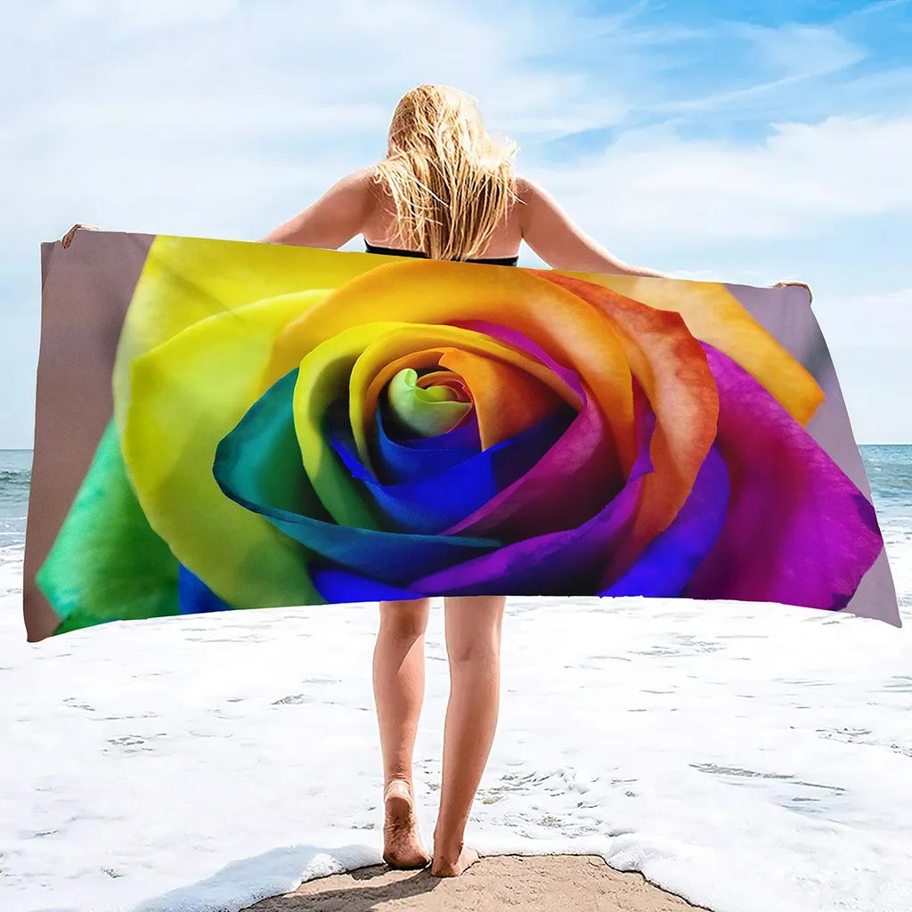 Beach Towel Rose Lightweight Terry Fabric Quick Dry Sandless Travel Absorbent Oversized Towel for Pool Swimming Bath Camping