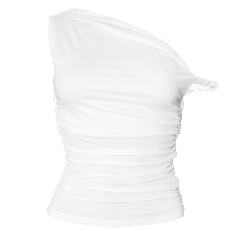 

Простая базовая повседневная летняя майка без рукавов однотонная с открытыми плечами с боковой сборкой кроп-топы платья весна женская L белый